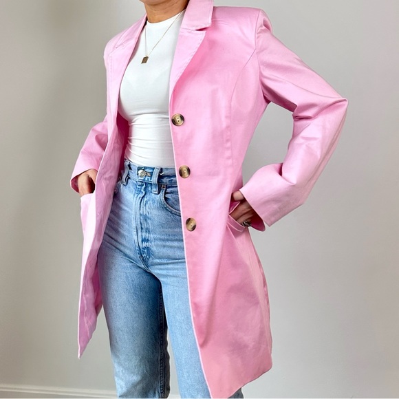 Vintage Jackets & Blazers - Vintage Light Baby Pink Rain Jacket Trench Coat